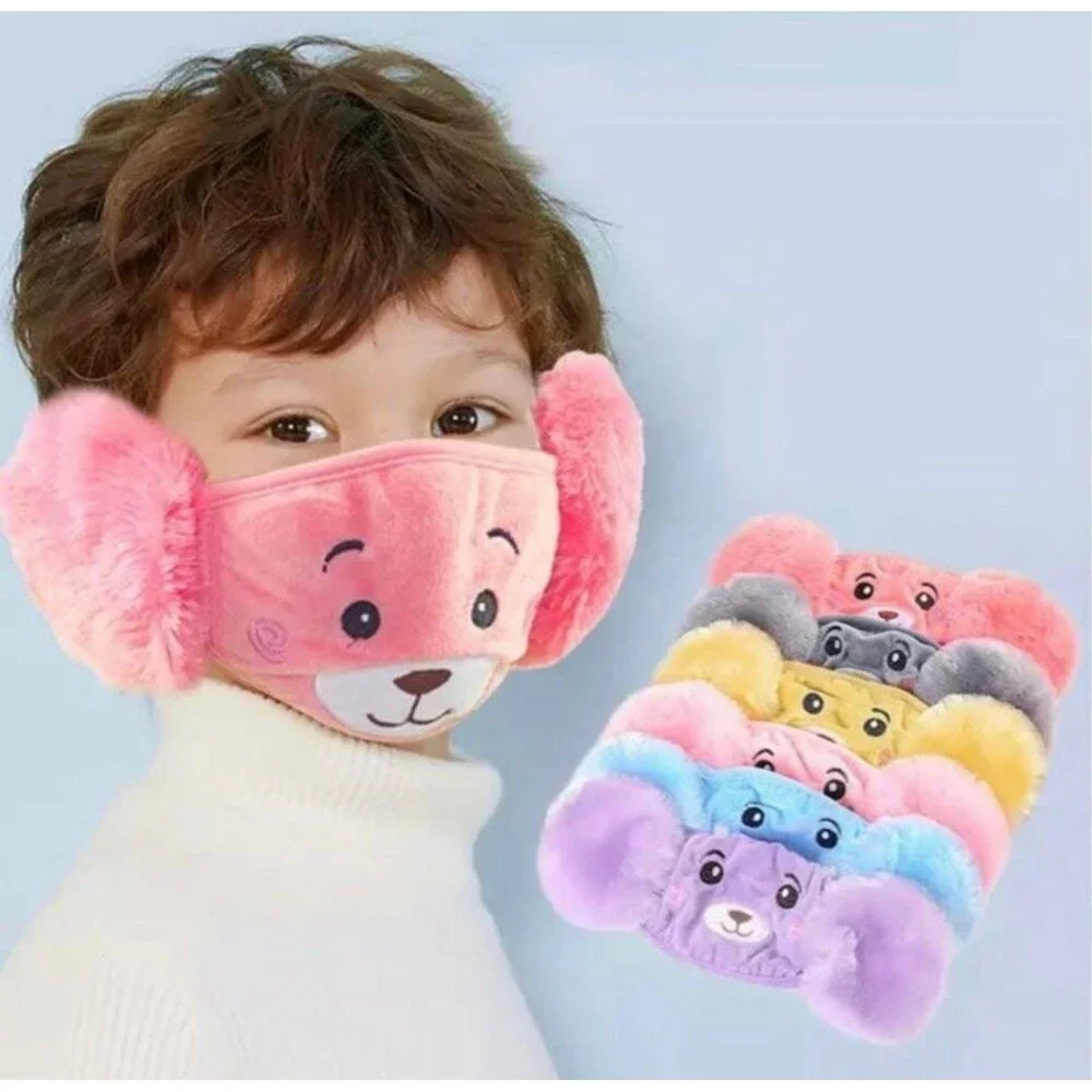 NEW Kids Purple Cute Plush Teddy Bear Stuff Animal Earmuff Face Mask
